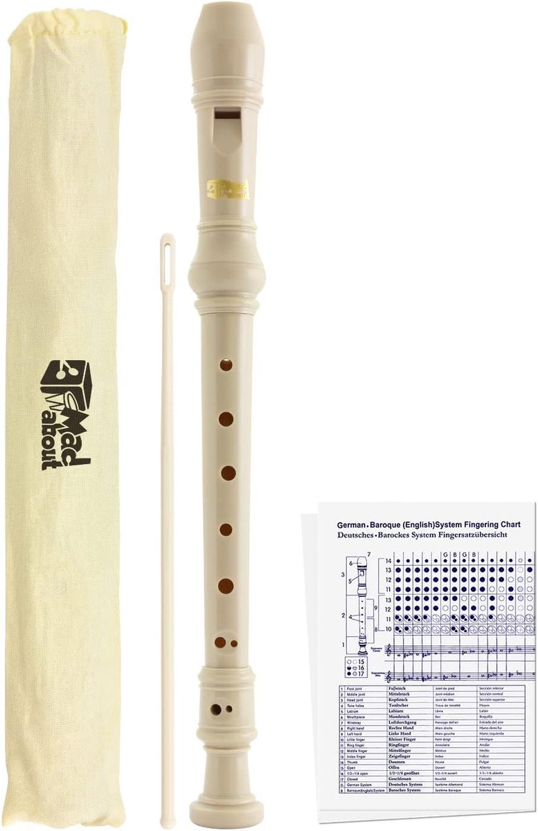 Descant Blokfluit - Schoolfluit Beginnersfluit - Muziek Maken - Drie Delen - 35cm Pakket - Wit