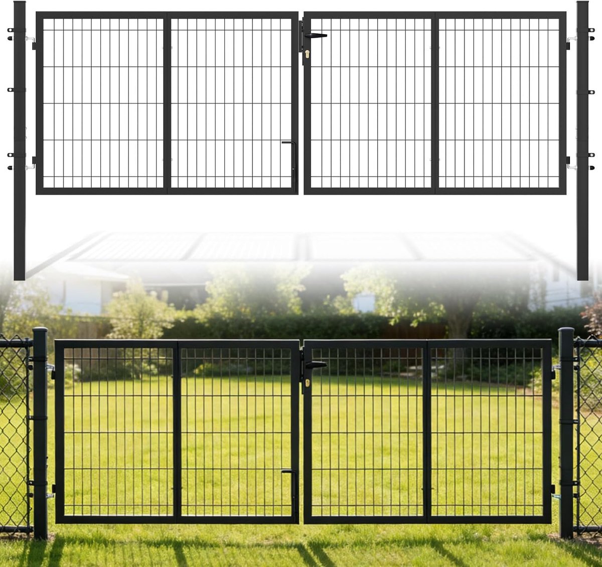 Tuinpoort Dubbel - Hekwerk Deur - Afsluiting Tuin - Dubbele Corrosiebescherming - 300x100c