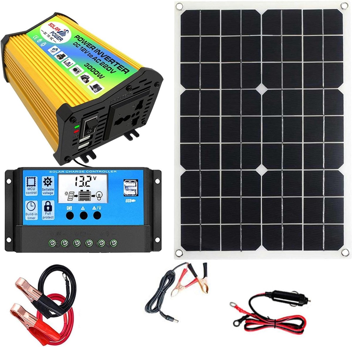 Zonne-energie Installatieset - Zonnepaneel Controller Omvormer - Energie Opwekken - Compleet Systeem - 3000W 18W