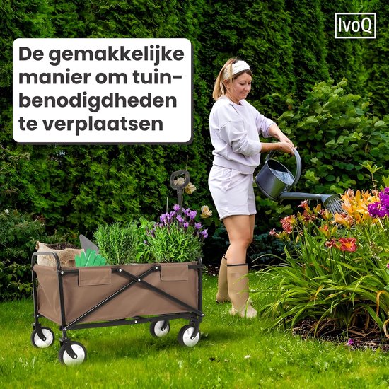 Opvouwbare Bolderkar - Stevige Transportkar - Strand Camping Tuin - Sterk Stalen Frame - Draagvermogen 80 kg - Bruin van Opvouwbare Bolderkar — afbeelding 3
