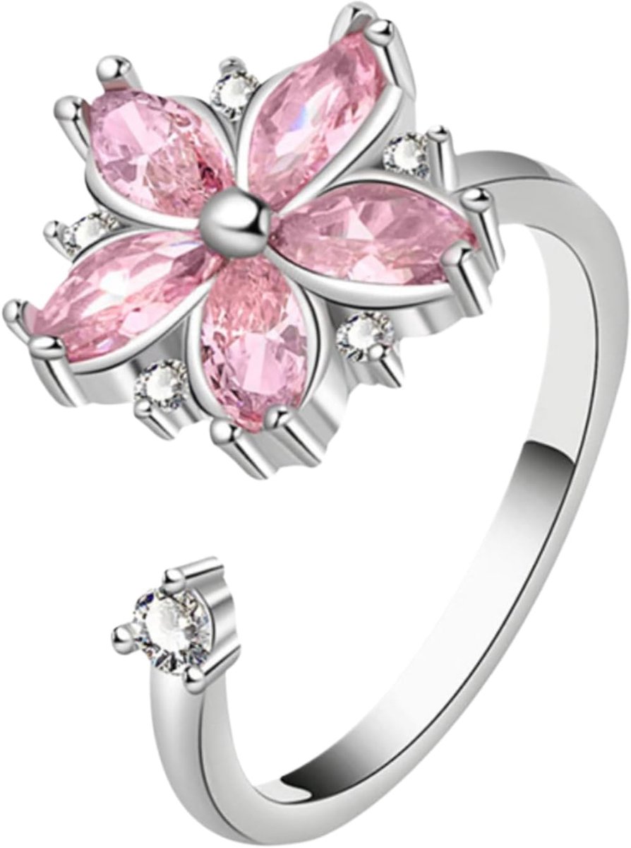 Spinnerring Bloem - Meditatie Ring - Stress Vermindering - Verstelbaar Design - 3 x 6 x 05 cm
