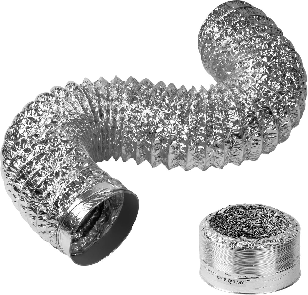 Afvoerslang Flexibel - Aluminium Buis - Afzuigkap Ventilatie - Hittebestendig Materiaal - 150mm Diameter 2m - Zilver