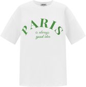 Oversized Cotton Vrouwen T-shirt met 'PARIS' Tekstprint - Wit - Maat L