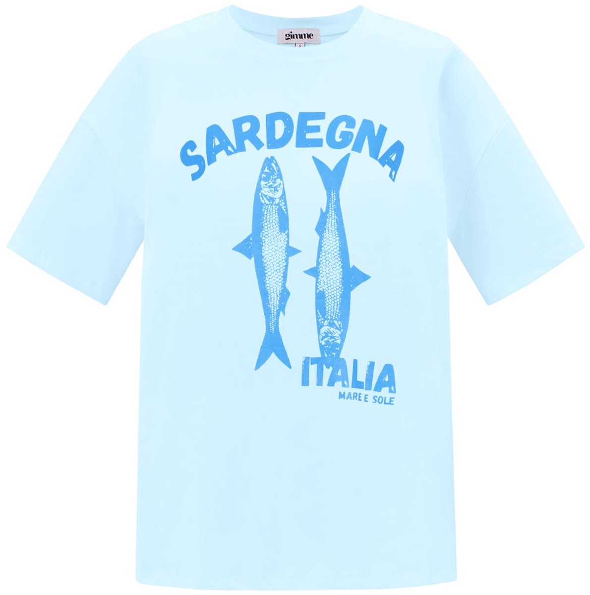 Sardinia Fish Graphic Tee – Katoenen T-shirt met Print – Casual Top voor een Zomerse Look - Baby Blauw - Maat L