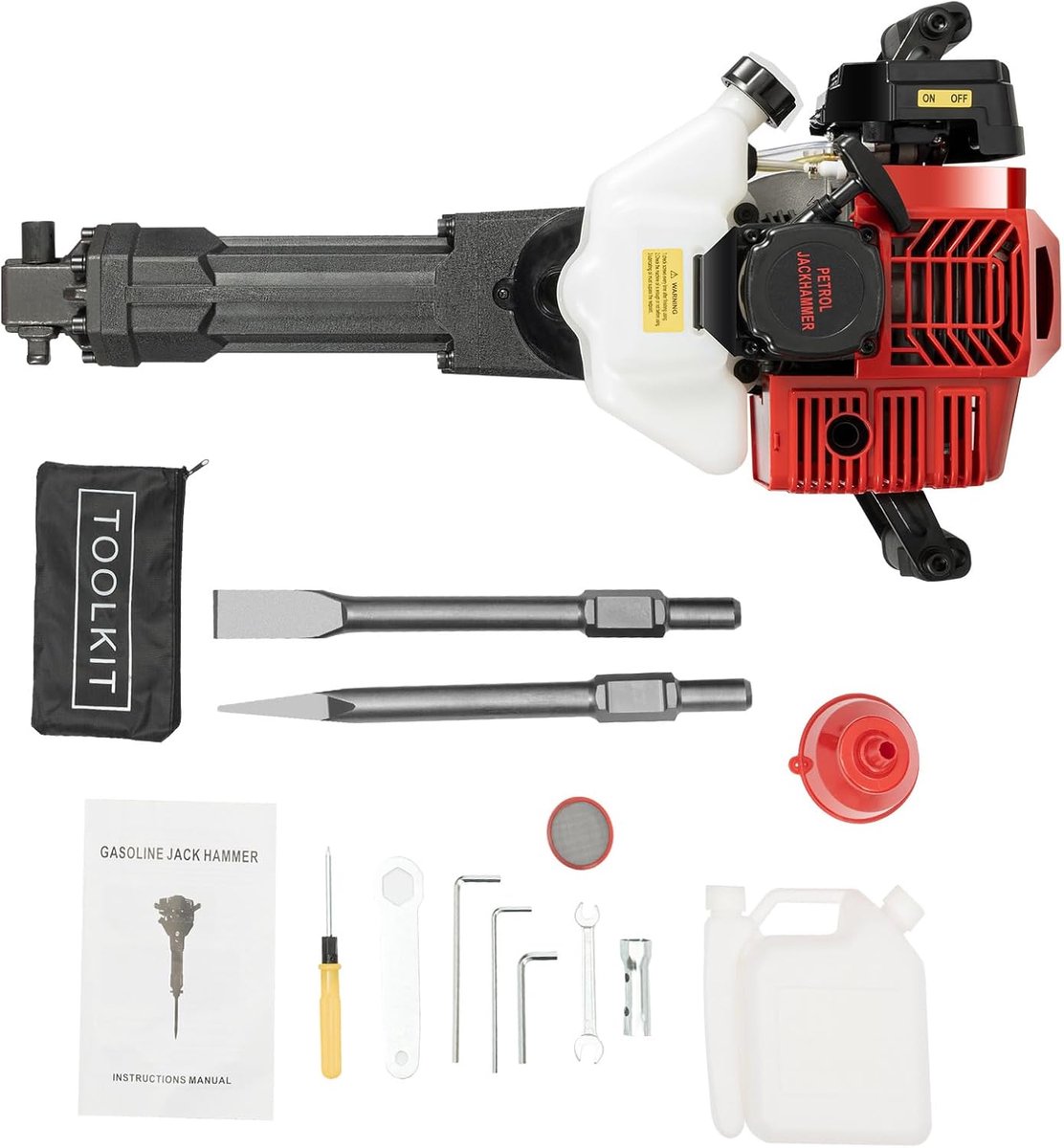 Betonbreker 52CC - Sloophamer Kracht - Zwaar Werk - 2-Takt Benzine Motor - 61x38.5x26.5 cm - Zwart Rood