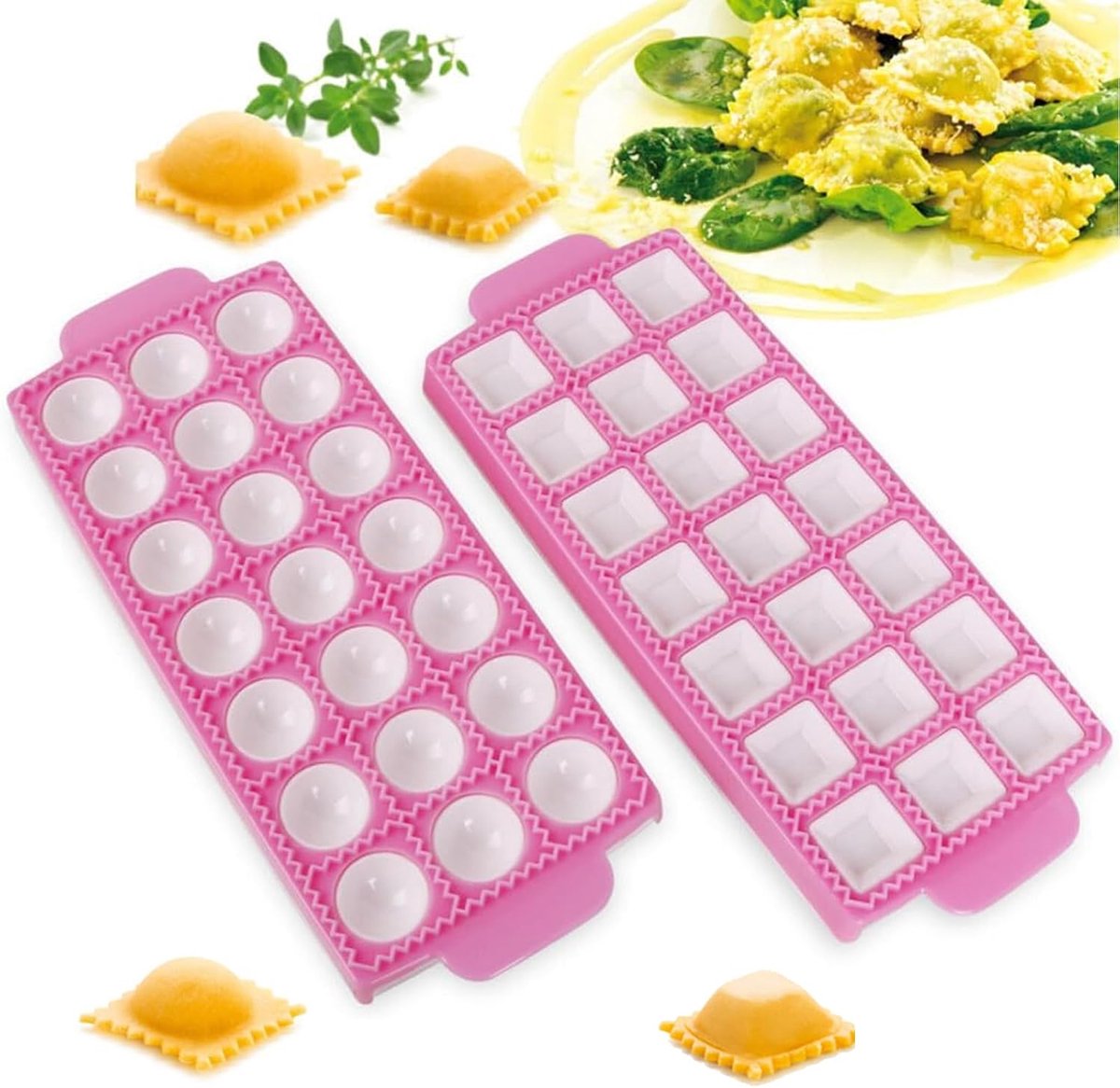 Ravioli Vorm - Pasta Mallen - Zelfgemaakte Pasta - Herbruikbaar & Makkelijk - 10 Plaatsen - Roze