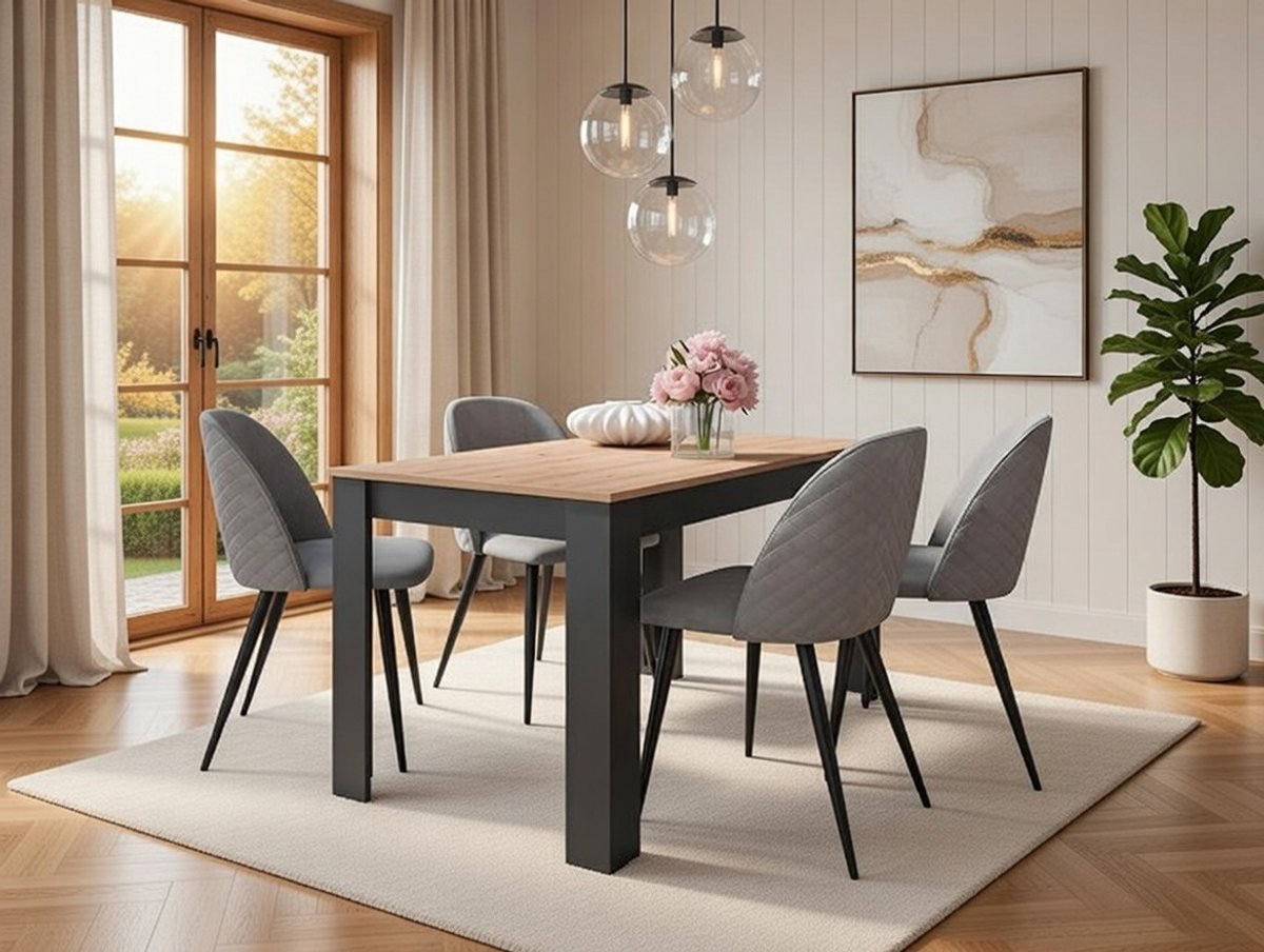 NORDIC Eettafel - Moderne tafel in Eikenlook met Melamine Onderstel, 120x80x75 cm - Grote, Onderhoudsvriendelijke Eettafel voor Woonkamer en Keuken Casa Serena