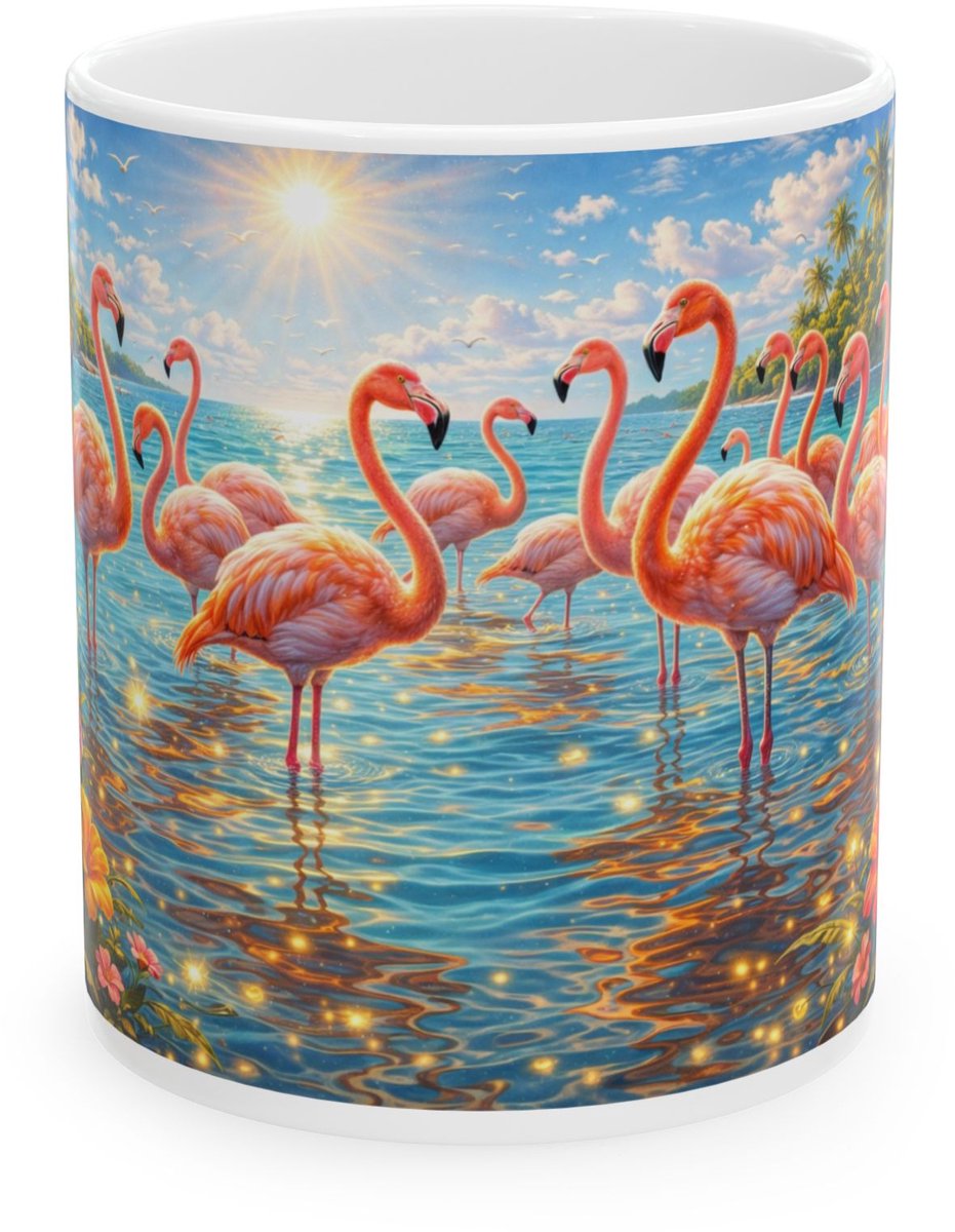 Plot-Twister - Dieren Mok 330ML – Flamingo - Keramische Koffiemok met Unieke Dierenprint – Vaatwasser & Magnetronbestendig – Cadeauverpakking met Venster