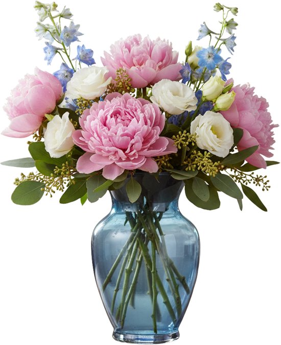 Gerimport bloemenvaas Segura - blauw - transparant - glas - 13 x 23 cm