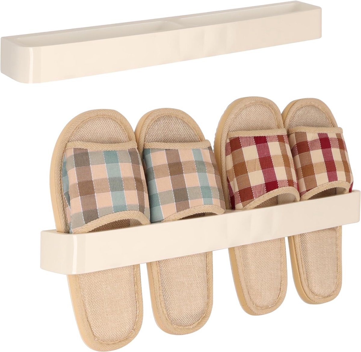 Wandgemonteerd schoenenrek, opbergrek, beige