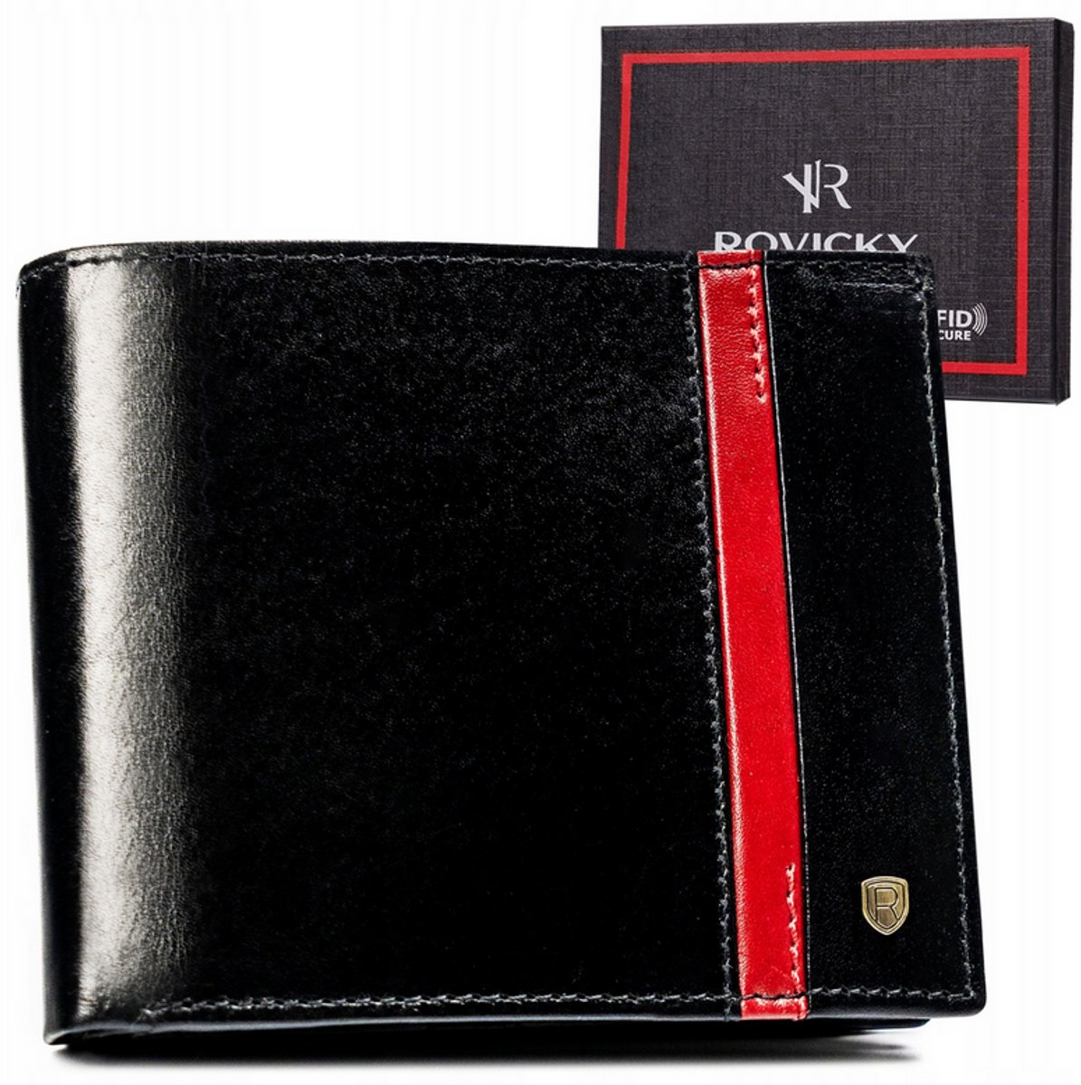 Rovicky - Leren Portemonnee - RFID Bescherming - Middelgroot - Goudkleurige Accent