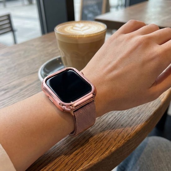 Zwart goudkleurig en rosé goudkleurig smartwatch beschermhoes set geschikt voor Apple Watch 46 mm serie 10 / 11 driedelige harde PC case hol ontwerp decoratieve watch case