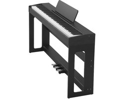 88-toetsen volledig gewogen digitale piano met standaard, voedingsadapter, drievoudig pedaal, opnamefunctie, 280 instrumentgeluiden, draadloze connectiviteit, ideaal voor beginners, zwart
