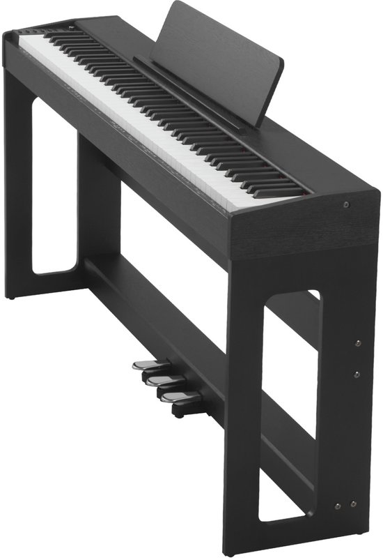 88-toetsen volledig gewogen digitale piano met standaard, voedingsadapter, drievoudig pedaal, opnamefunctie, 280 instrumentgeluiden, draadloze connectiviteit, ideaal voor beginners, zwart