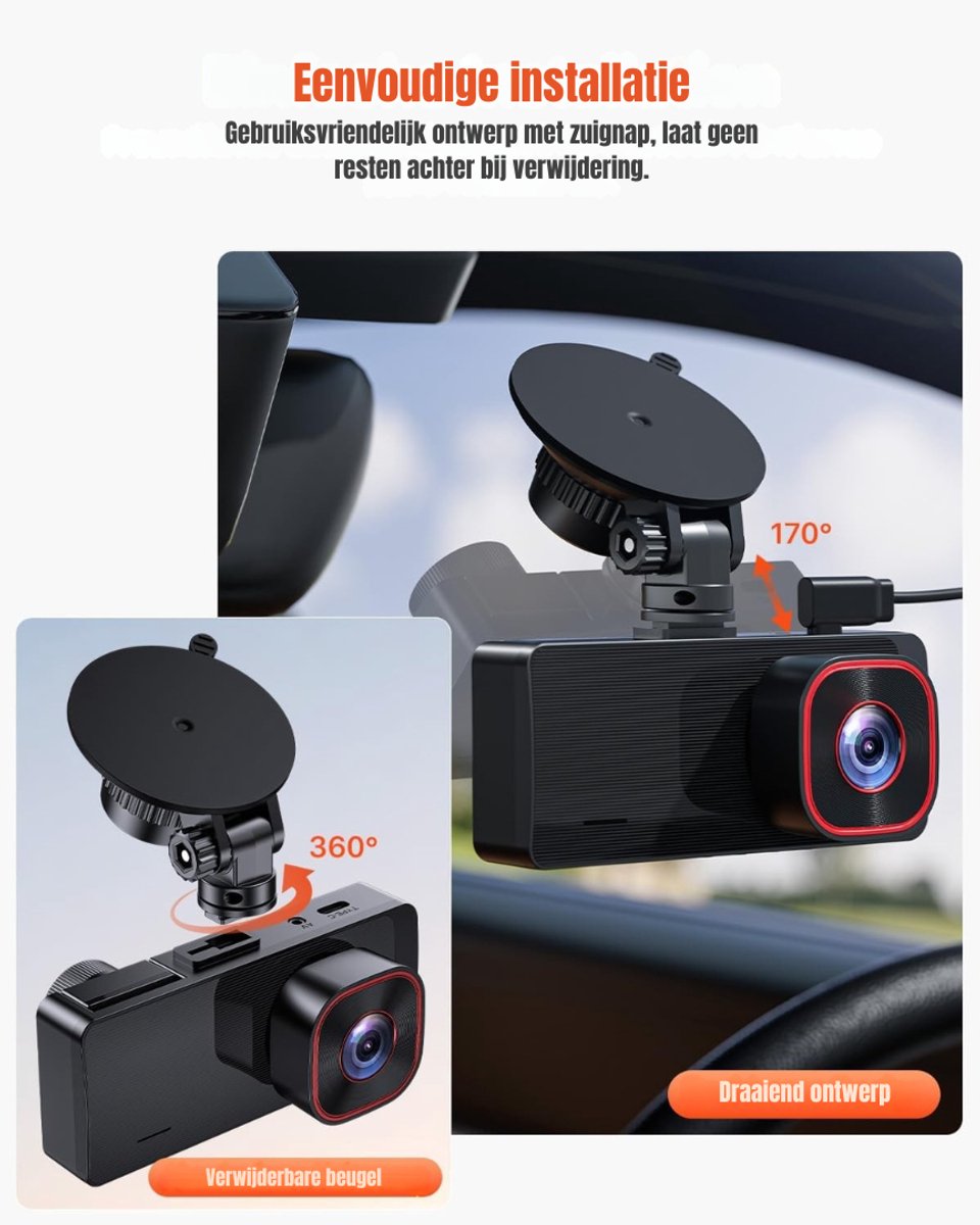 MIRA® Dual Dashcam - Voor en Achter Camera – Auto Camera Met Nachtzicht – Zwart - 2cm x 11cm x 5cm – foto 5