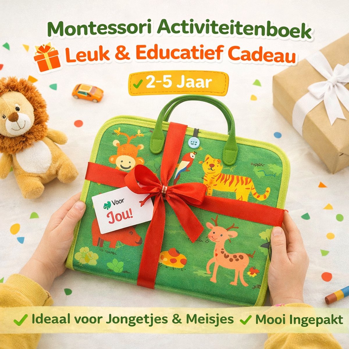 Montessori Activiteiten Boek - Nederlands - Busy Board - Perfect voor op Vakantie - 8-pagina's - Klok lezen - Activiteitenboek - Educatief Speelgoed - Dieren Groen - Leeftijd 2 - 4 Jaar — afbeelding 2