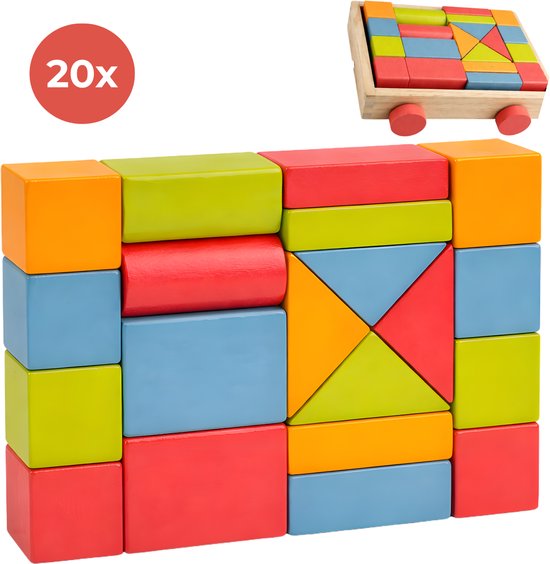 Lomera Blokkenkar - Houten Blokkenkar - Blokkenkar met Blokken - Loopkar - Houten Loopkar - Loopwagen - Houten Loopwagen - Blokkenwagen - Loopkar met Blokken - Baby Blokkenkar - Blokkenkar Peuter - Loopwagen Peuter - Loopkar Kinderen