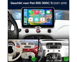 Hexinex 10,1- inche Quad-Core autoradio Geschikt voor Fiat 500 (2007-2015) - Draadloos CarPlay, Android Auto, multimediaspeler, 2GB+64GB, Black