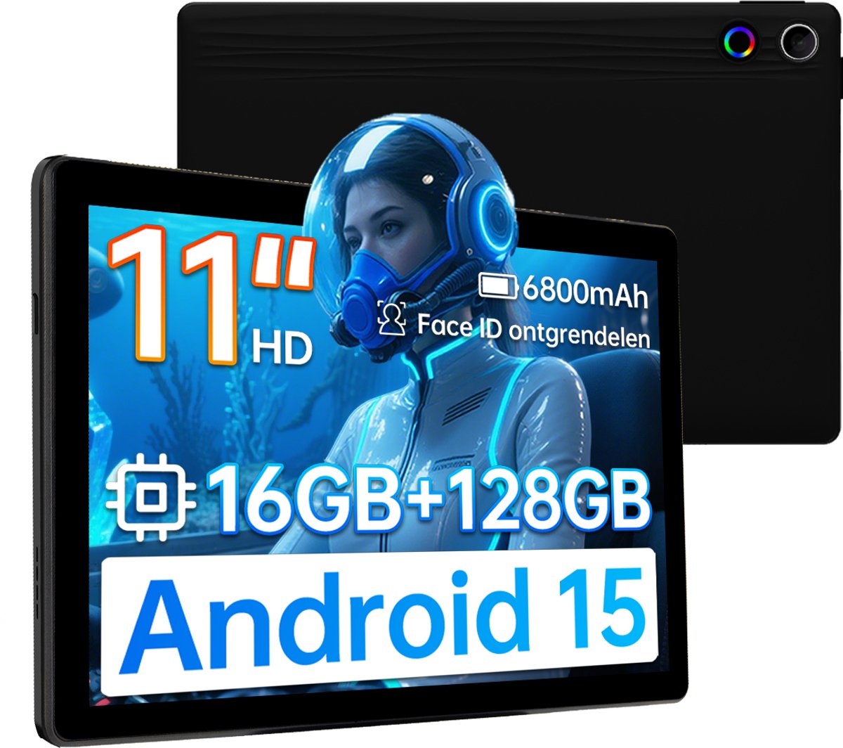 Hotlight A7 - Android 15 Tablet - 11 inch - 16(4+12)GB RAM/128GB ROM– 6800mAh - Zwart