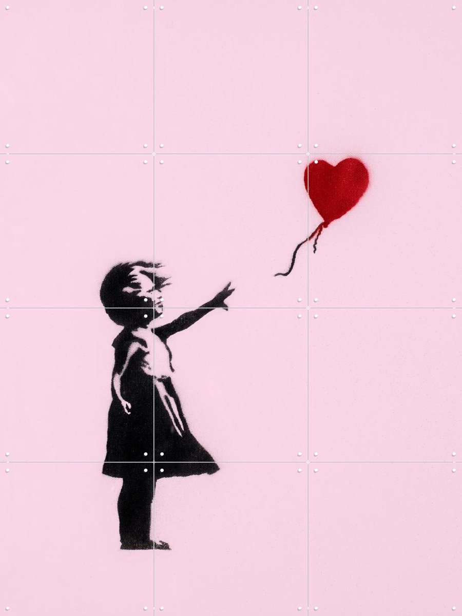 IXXI Girl with Balloon - pink, Banksy - 60 x 80 cm - Gratis ophangtool - Grote wanddecoratie en posters - Street art, Pop art, Grafisch Ontwerp
