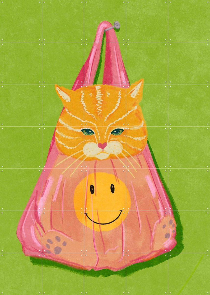 IXXI Cat In A Bag, Raissa Oltmanns - 100 x 140 cm - Gratis ophangtool - Grote wanddecoratie en posters - Cartoonesk, Kleurrijk, Illustraties