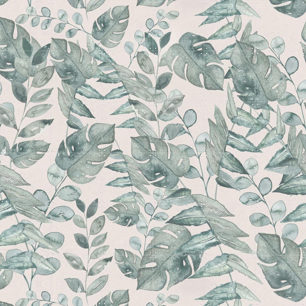 IXXI Watercolour botanical foliage, Bloomery Decor - 120 x 120 cm - Gratis ophangtool - Grote wanddecoratie en posters - Naturalisme, Illustraties