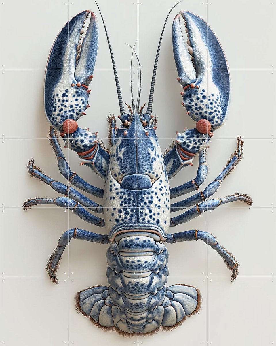 IXXI Delfts blauwe kreeft - Wit, Margriet Hulsker - 80 x 100 cm - Gratis ophangtool - Grote wanddecoratie en posters - Realisme, Illustraties, Keuken