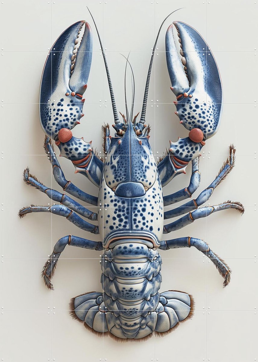 IXXI Delfts blauwe kreeft - Wit, Margriet Hulsker - 100 x 140 cm - Gratis ophangtool - Grote wanddecoratie en posters - Realisme, Illustraties
