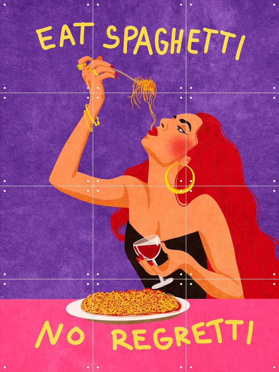 IXXI Eat Spaghetti No Regretti, Raissa Oltmanns - 60 x 80 cm - Gratis ophangtool - Grote wanddecoratie en posters - Illustraties, Pop art, Digitale