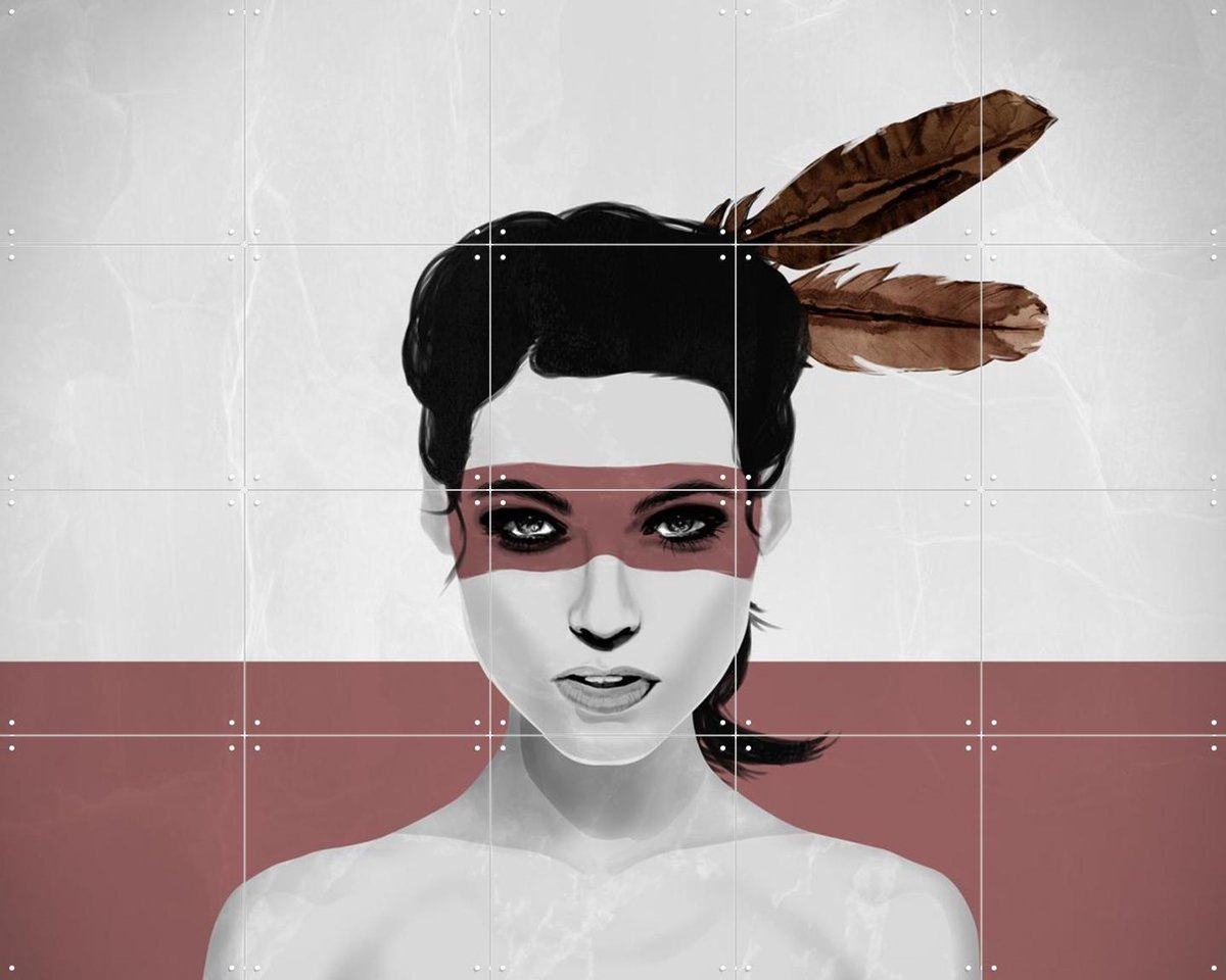 IXXI Warpaint and peace Feathers, Erik Andreas - 100 x 80 cm - Gratis ophangtool - Grote wanddecoratie en posters - Illustraties, Digitale Kunst