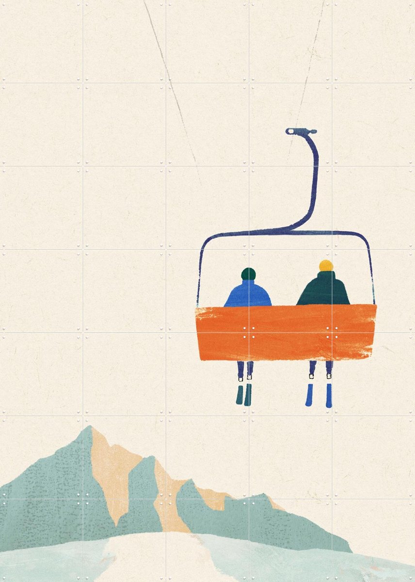 IXXI Ski Day 1 - Chairlift, Henry Rivers - 100 x 140 cm - Gratis ophangtool - Grote wanddecoratie en posters - Illustraties, Minimalisme, Speels