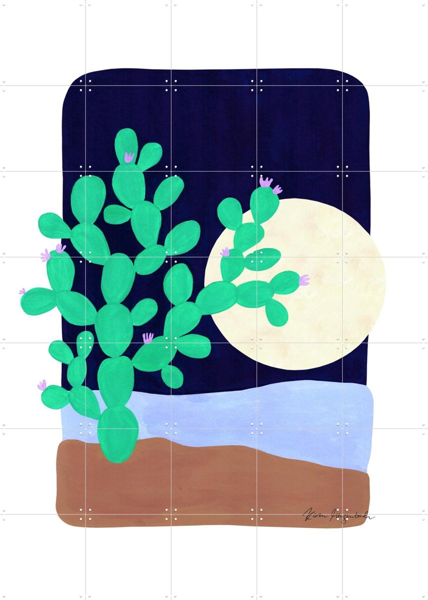 IXXI Cactus and Moonlight, Palmartprints - 100 x 140 cm - Gratis ophangtool - Grote wanddecoratie en posters - Abstract, Illustraties, Speels