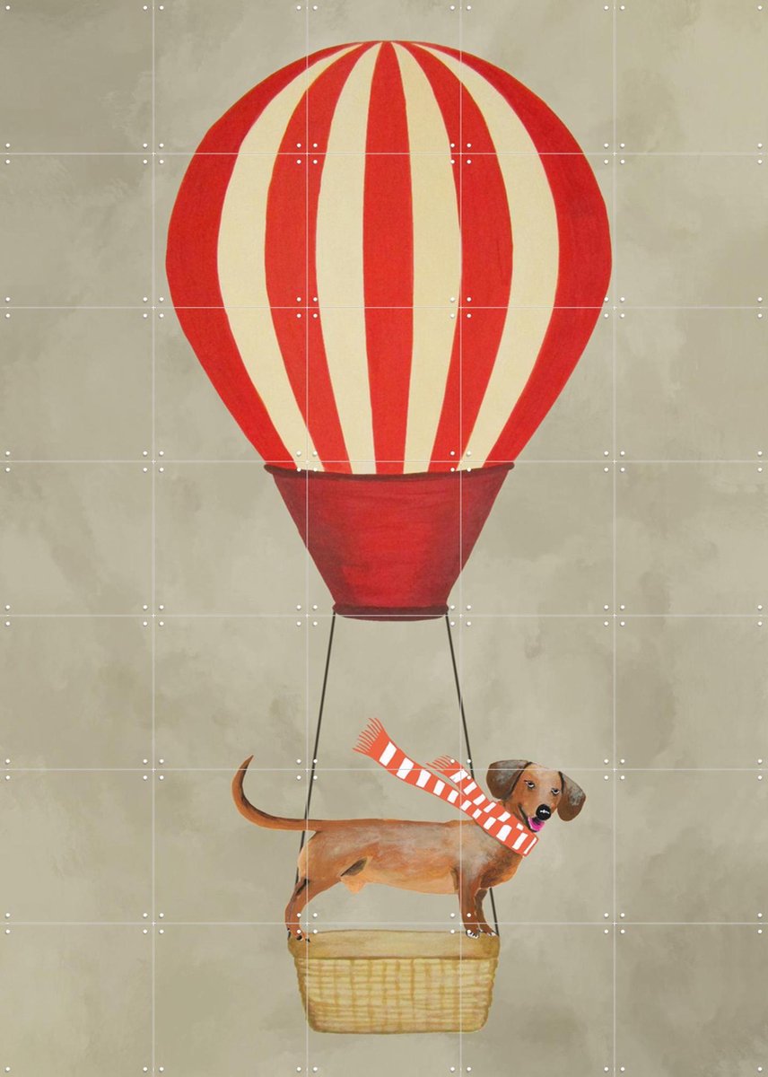 IXXI Dachshund with airballoon, Coco de Paris - 100 x 140 cm - Gratis ophangtool - Grote wanddecoratie en posters - Digitale Kunst, Speels