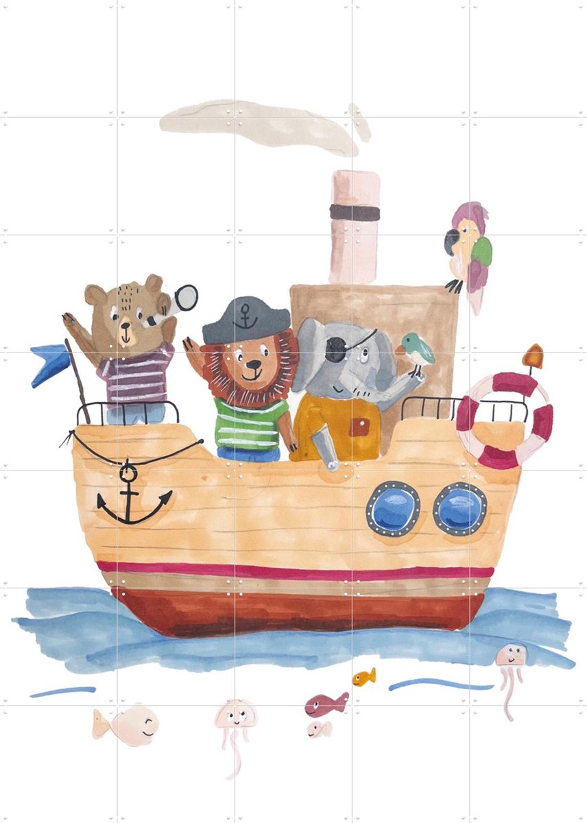 IXXI Bootfeest, Adams Arts - 100 x 140 cm - Gratis ophangtool - Grote wanddecoratie en posters - Illustraties, Speels, Aquarel, Fantasierijk