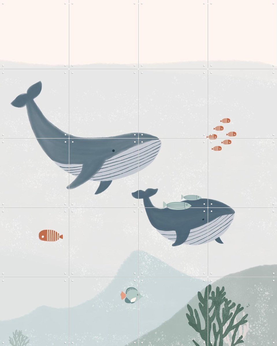 IXXI Two Whales, Menina Lisboa & Various - 80 x 100 cm - Gratis ophangtool - Grote wanddecoratie en posters - Speels, Illustraties, Grafisch Ontwerp