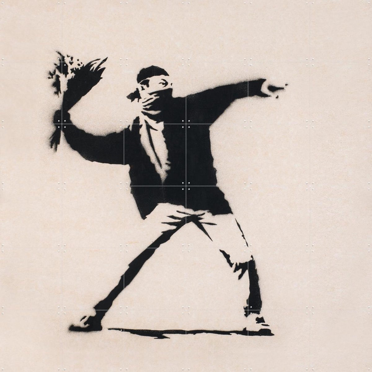 IXXI Love is in the Air, Banksy - 120 x 120 cm - Gratis ophangtool - Grote wanddecoratie en posters - Street art, Grafisch Ontwerp, Pop art