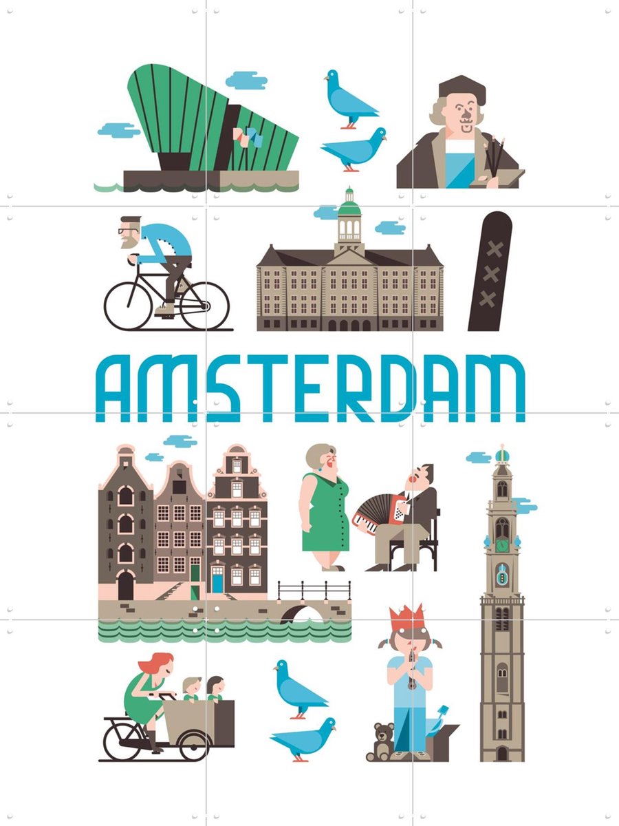IXXI Amsterdam, Jochem Coenen & Kunst in Kaart - 60 x 80 cm - Gratis ophangtool - Grote wanddecoratie en posters - Illustraties, Cartoonesk, Grafisch