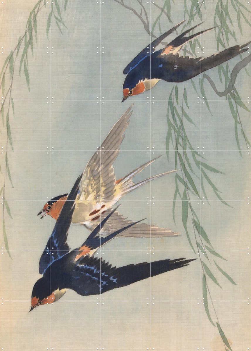 IXXI Three Birds in Full Flight, Ohara Koson & Rijksmuseum - 100 x 140 cm - Gratis ophangtool - Grote wanddecoratie en posters - Klassiek, Houtsnede
