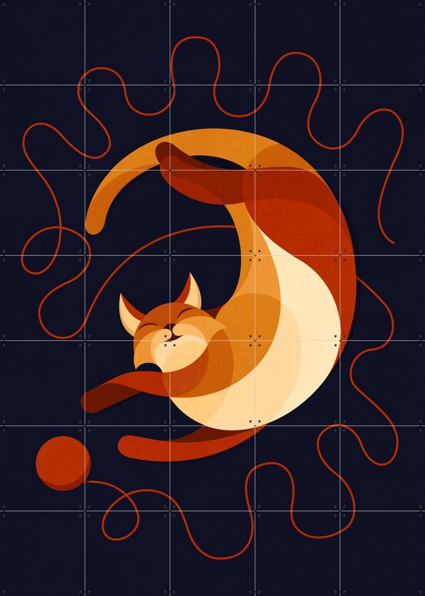IXXI Cat dark, Elke Uijtewaal - 100 x 140 cm - Gratis ophangtool - Grote wanddecoratie en posters - Speels, Geometrische Kunst, Digitale Kunst