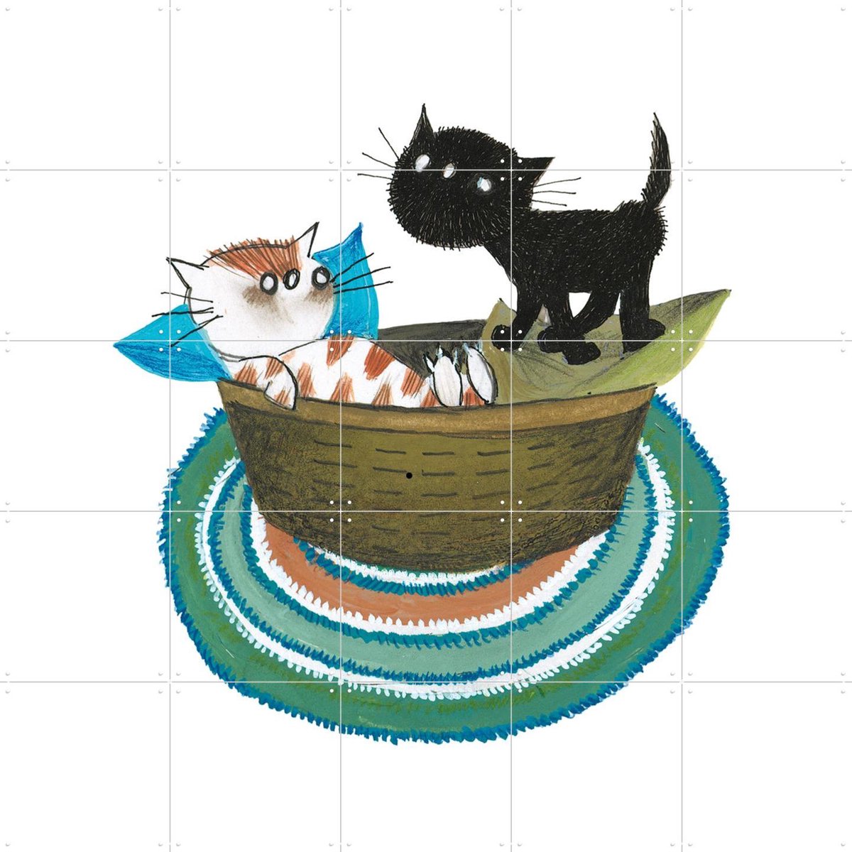 IXXI Pim & Pom in hun mandje, Fiep Westendorp - 100 x 100 cm - Gratis ophangtool - Grote wanddecoratie en posters - Speels, Fantasierijk
