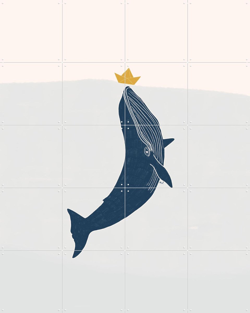 IXXI Blue Whale Sailing Boat, Menina Lisboa & Various - 80 x 100 cm - Gratis ophangtool - Grote wanddecoratie en posters - Minimalisme, Grafisch