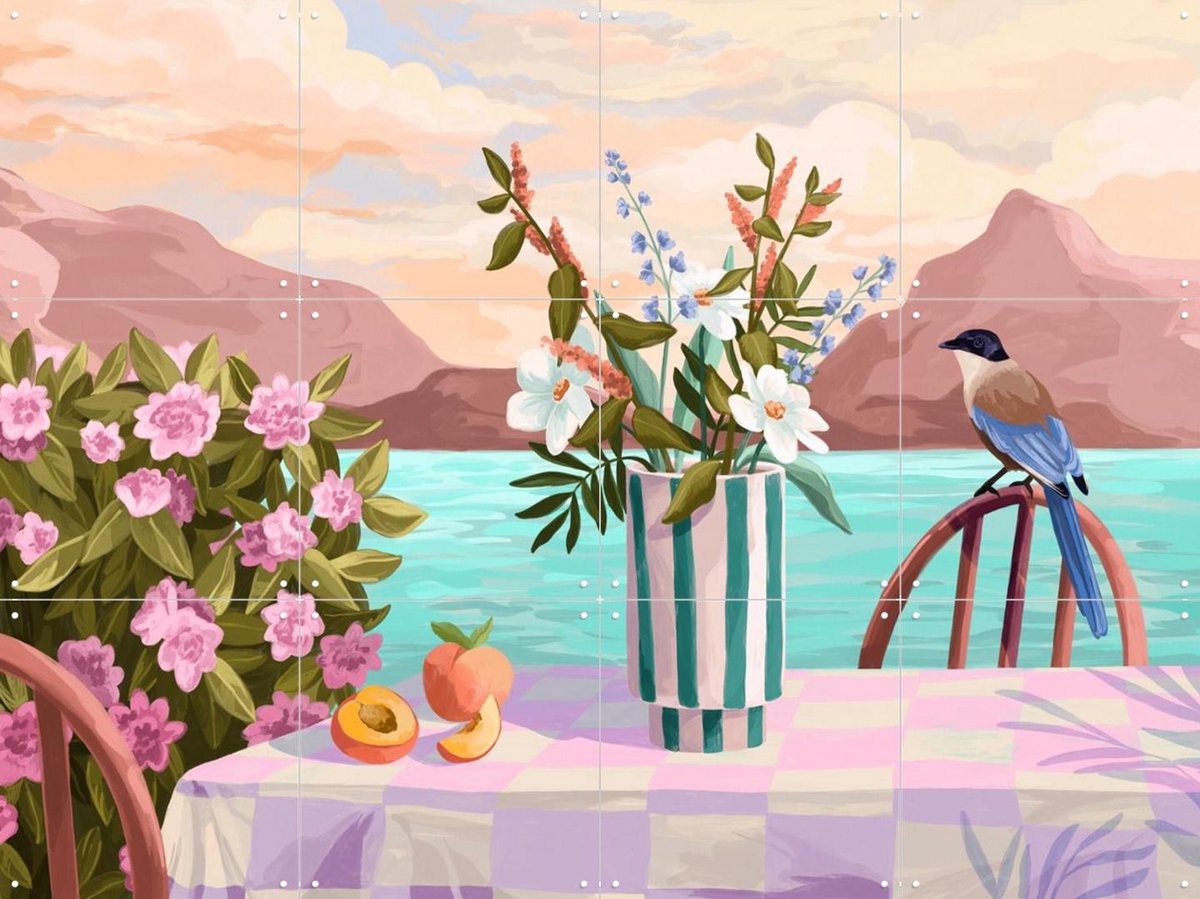 IXXI Peachy evenings, Goed Blauw - 80 x 60 cm - Gratis ophangtool - Grote wanddecoratie en posters - Illustraties, Eetkamer, Woonkamer, Keuken