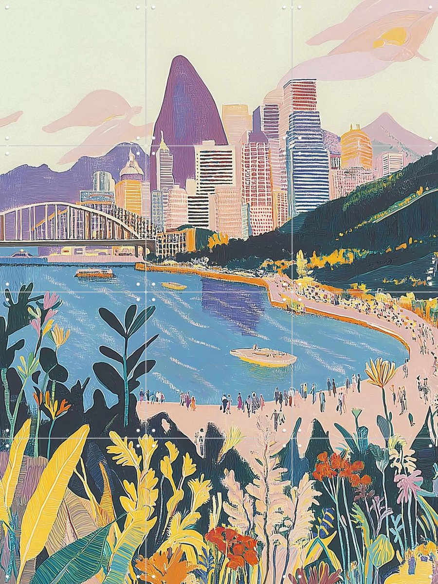 IXXI City Beach, Artclaud - 60 x 80 cm - Gratis ophangtool - Grote wanddecoratie en posters - Illustraties, Kleurrijk, Woonkamer, Zeelandschappen &