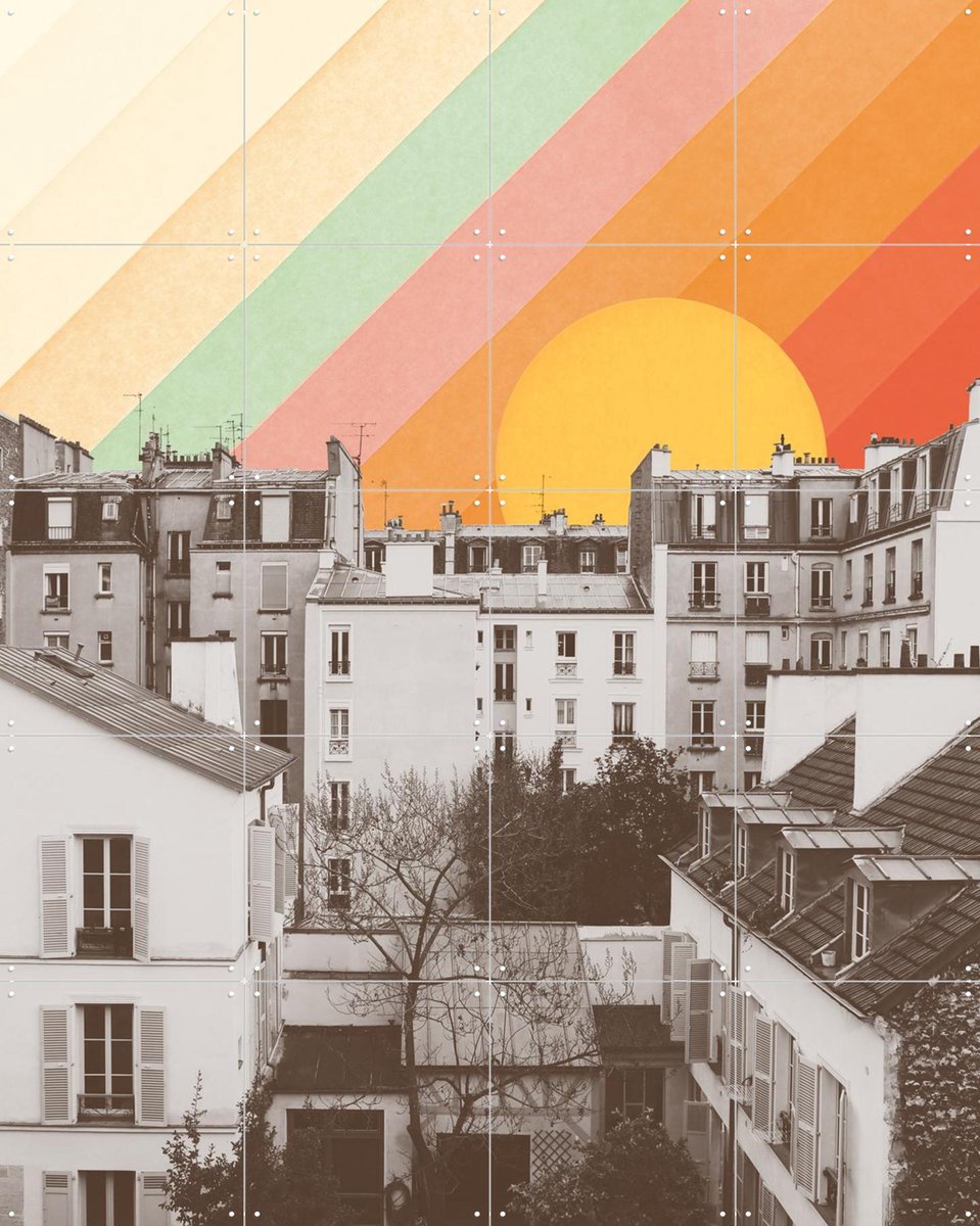 IXXI Rainbow Sky above Paris, Florent Bodart - 80 x 100 cm - Gratis ophangtool - Grote wanddecoratie en posters - Vintage, Illustraties, Kleurrijk
