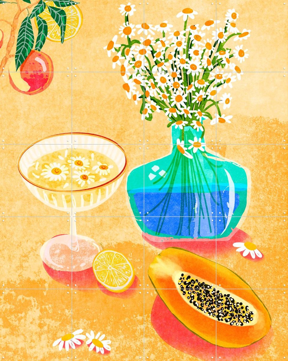 IXXI Still Life Summer Vibes, Raissa Oltmanns - 80 x 100 cm - Gratis ophangtool - Grote wanddecoratie en posters - Illustraties, Kleurrijk, Speels