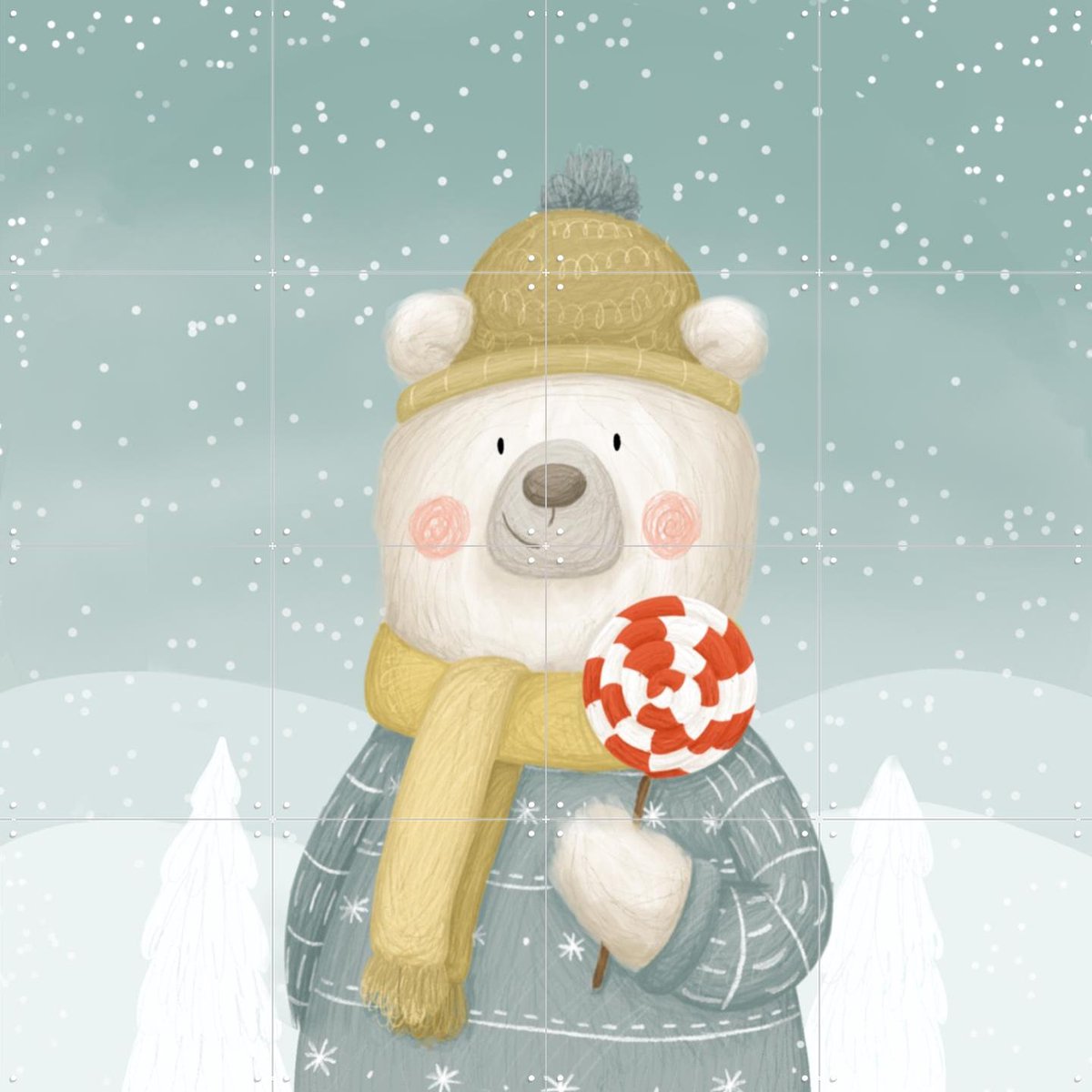 IXXI Lollipop Polar Bear, Studio Phie - 80 x 80 cm - Gratis ophangtool - Grote wanddecoratie en posters - Fantasierijk, Illustraties, Cartoonesk
