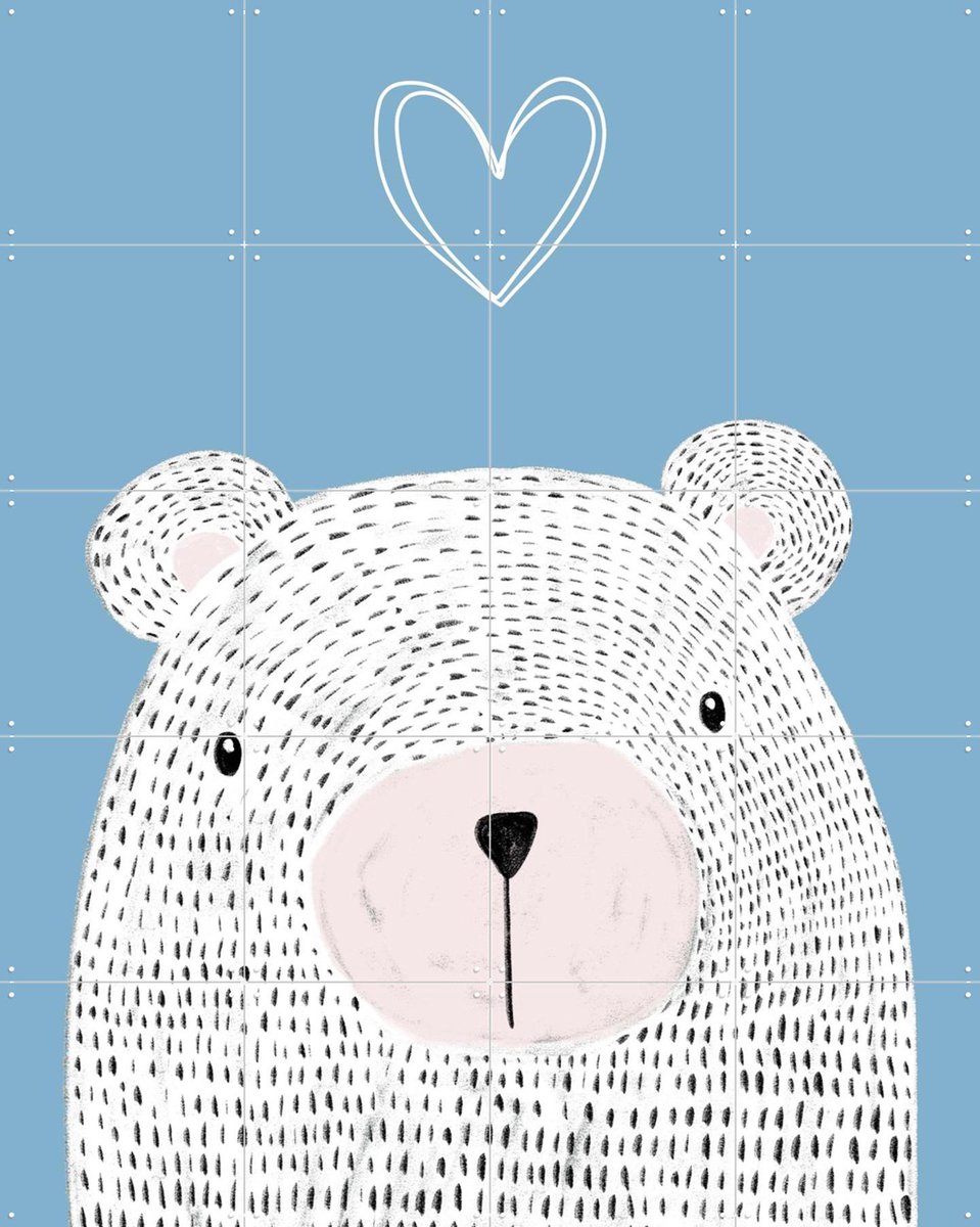IXXI Bear and Heart, BAINAI - 80 x 100 cm - Gratis ophangtool - Grote wanddecoratie en posters - Fantasierijk, Grafisch Ontwerp, Speels, Illustraties