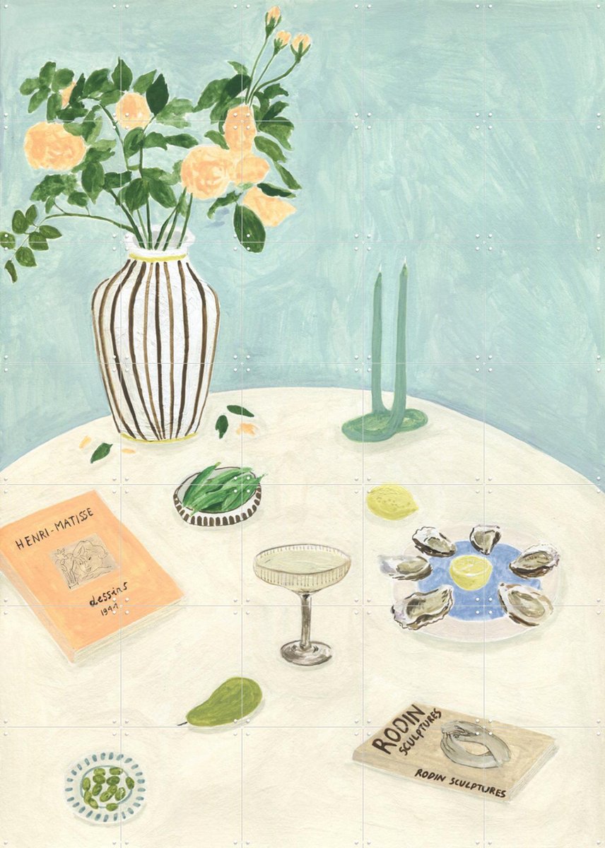 IXXI Oysters and Art Books, Isabelle Vandeplassche - 100 x 140 cm - Gratis ophangtool - Grote wanddecoratie en posters - Aquarel, Illustraties