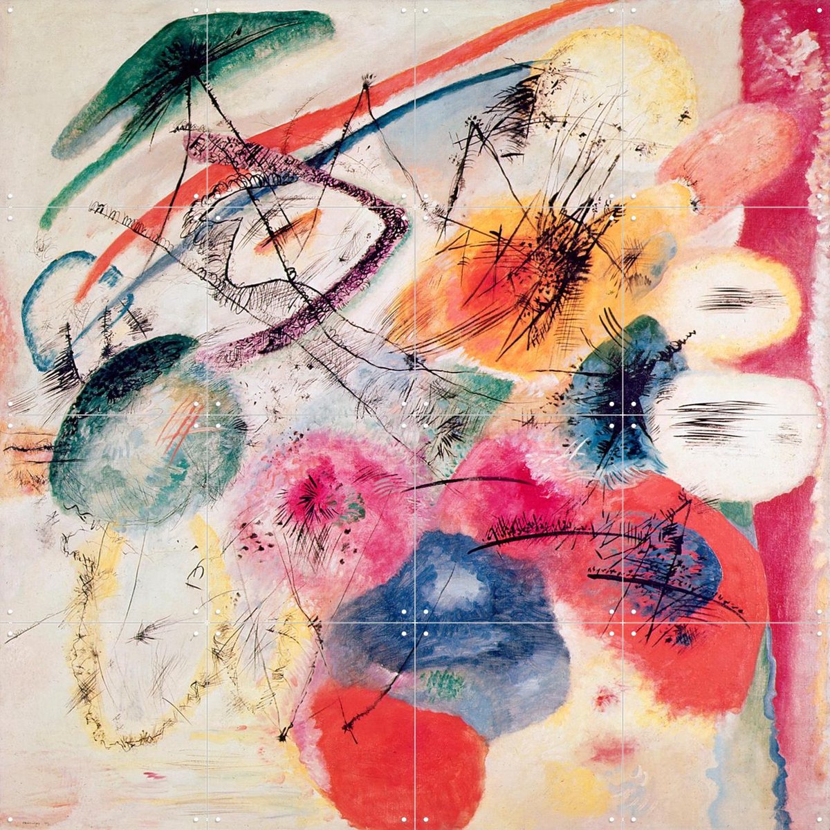 IXXI Black Lines, Kandinsky & Bridgeman Images - 80 x 80 cm - Gratis ophangtool - Grote wanddecoratie en posters - Klassiek, Kleurrijk, Olieverf