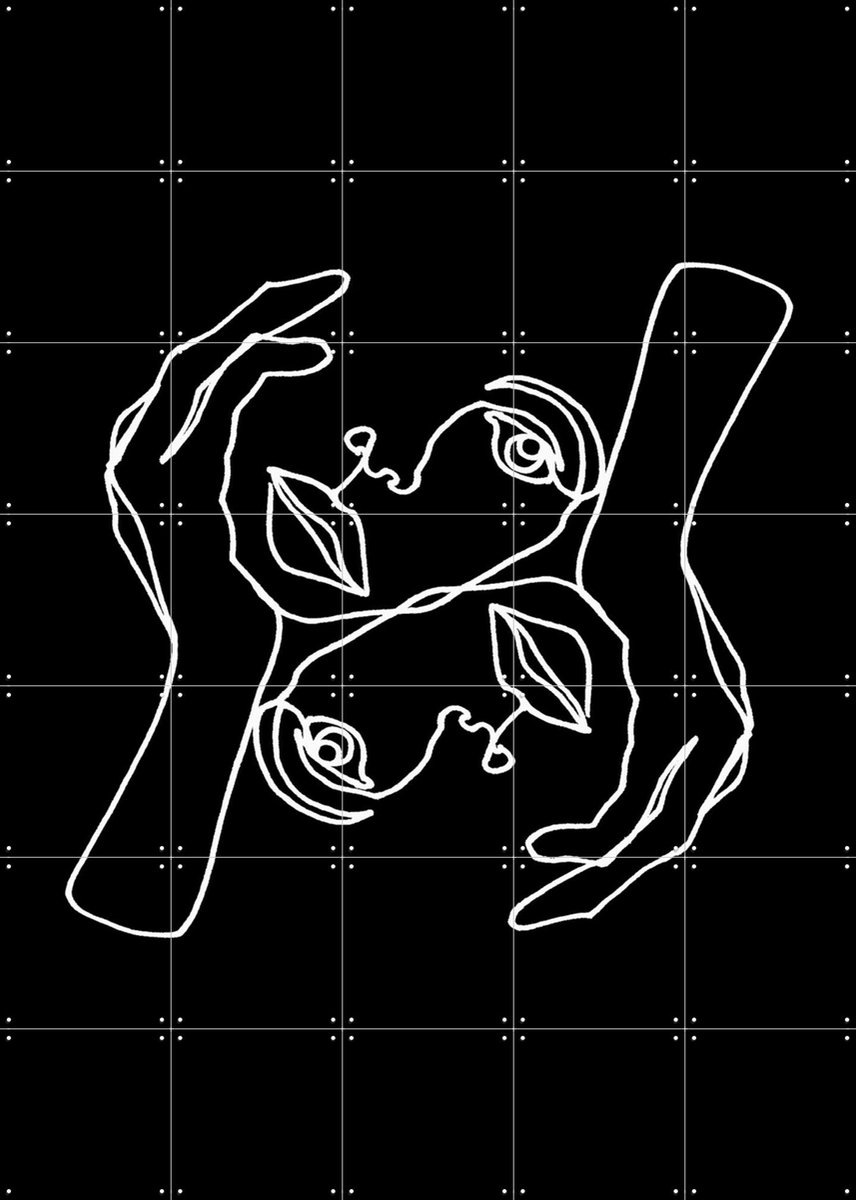 IXXI Julie Black & White, Julia Hariri - 100 x 140 cm - Gratis ophangtool - Grote wanddecoratie en posters - Illustraties, Grafisch Ontwerp, Line art